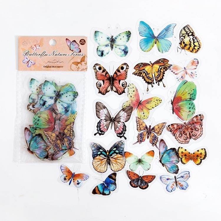 PET Sticker Bag Butterfly Nature Series Fresh And Retro Notebook Material Decoration Stickers