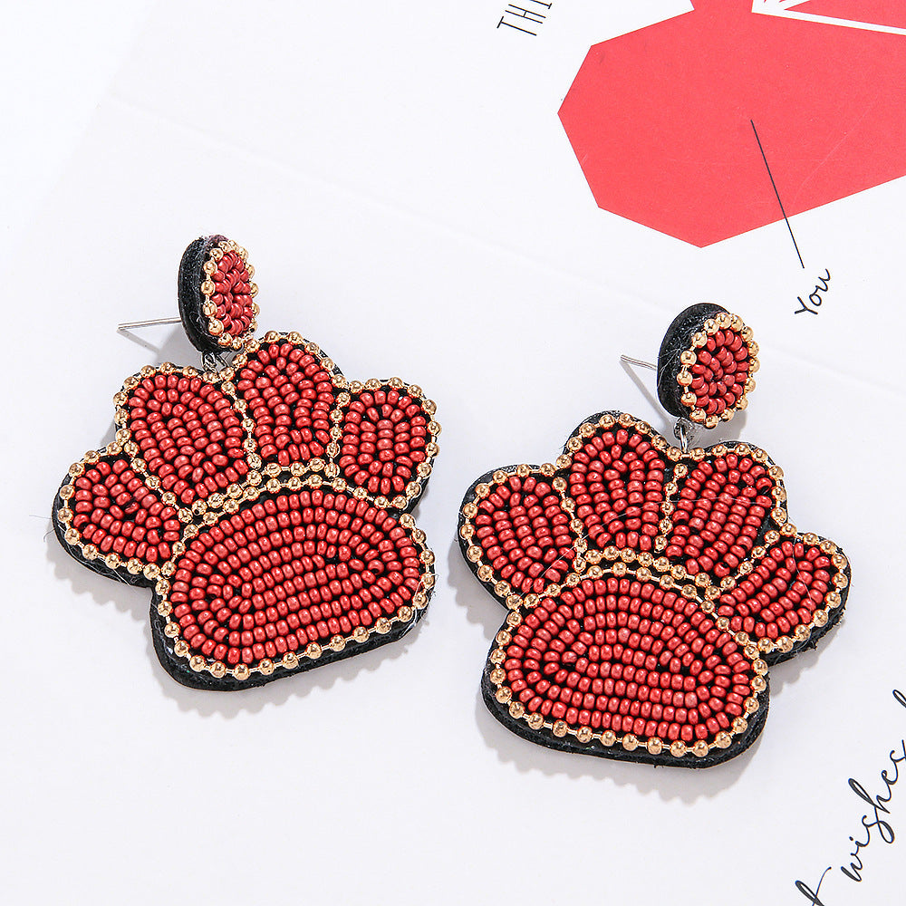 Handmade Fashion Creative DIY Bead Dog Paw Prints Earrings