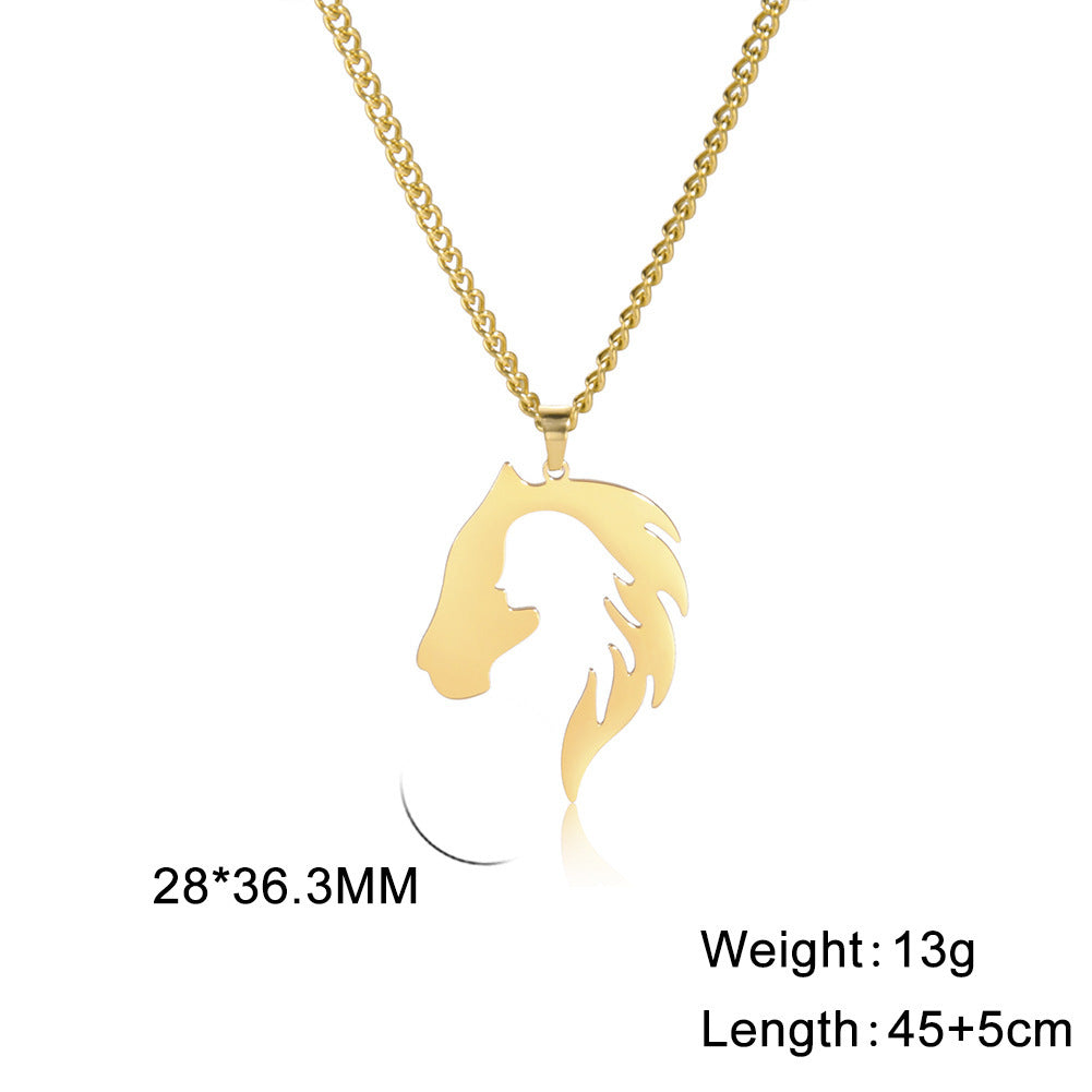Hollow Horse Head Silhouette Stainless Steel Pendant Necklace