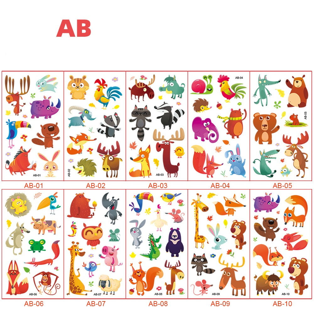Children's Cartoon Animal Tattoo Sticker Waterproof Cute Face Pasters Temporary Stickers
