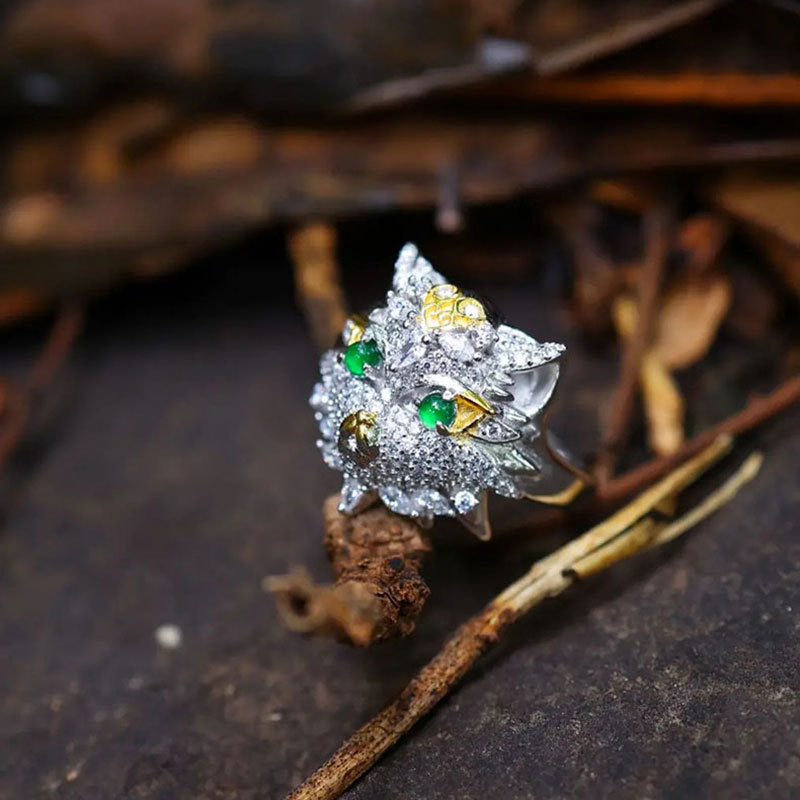 Natural Emerald Animal Owl Ring