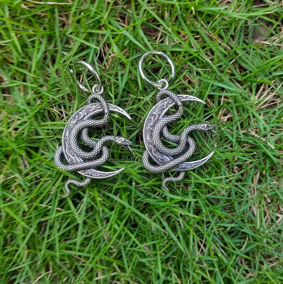 Gothic Moon Snake Earring Findings Antique Silver-Plated