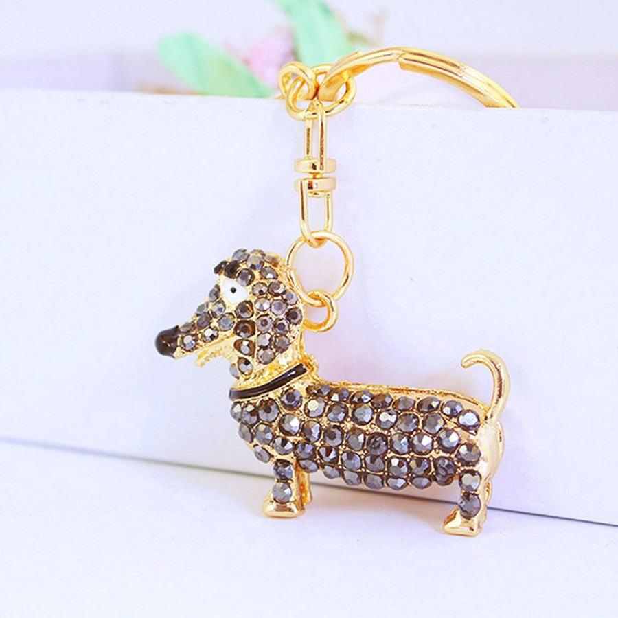 Cute Crystal Dachshund Animal Pet Keychain Key Chain Package Pendant