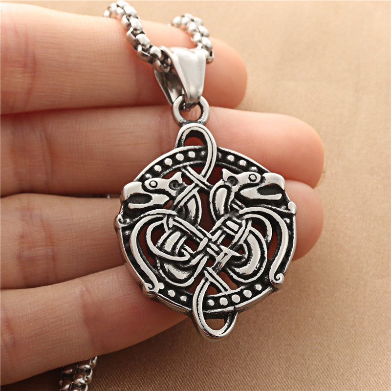 European And American Jewelry Titanium Steel Double Headed Divine Dragon Pendant
