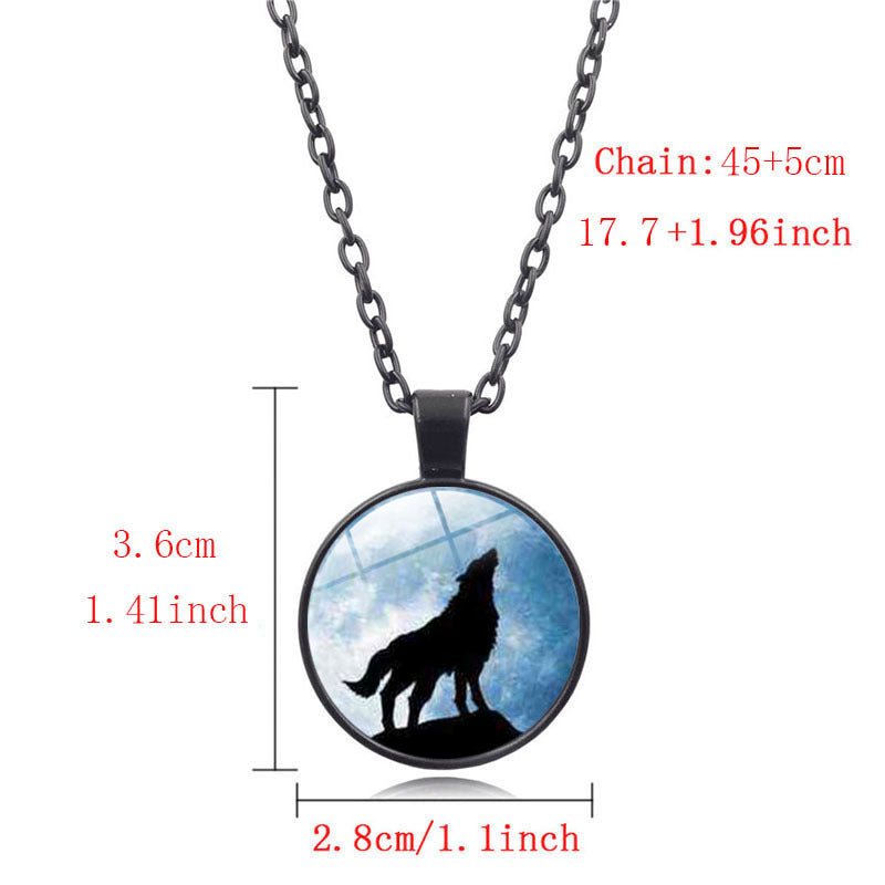 Howling Wolf Time Stone Noctilucent Necklace Women's Fashion Creative Pendant Jewelry Cross-border Hot Clavicle Chain