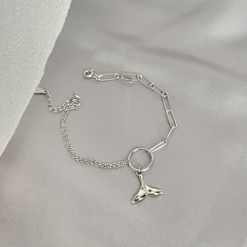 Whole Body S925 Silver Whale Tail Double-layer Bracelet Simple