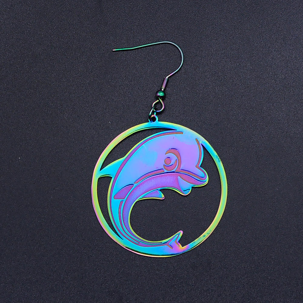 Dolphin Animal Pendant Earrings Jewelry Accessories Stainless Steel Earrings