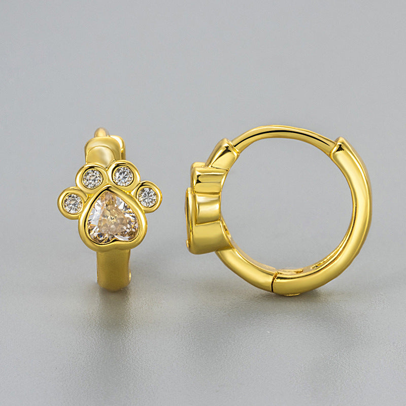 Adorable Pet Animal Cat's Paw Footprints Zircon Ear Studs