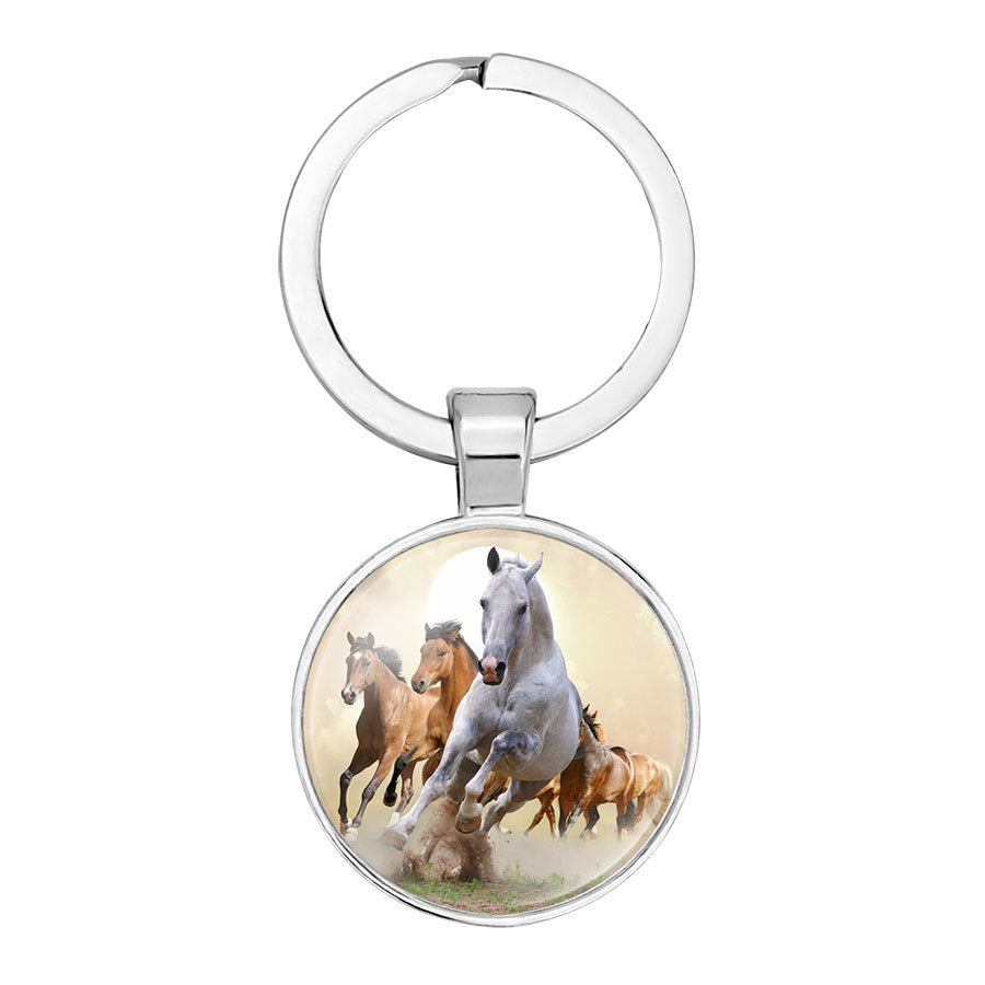 Hot Selling Horse Time Gem Glass Keychain