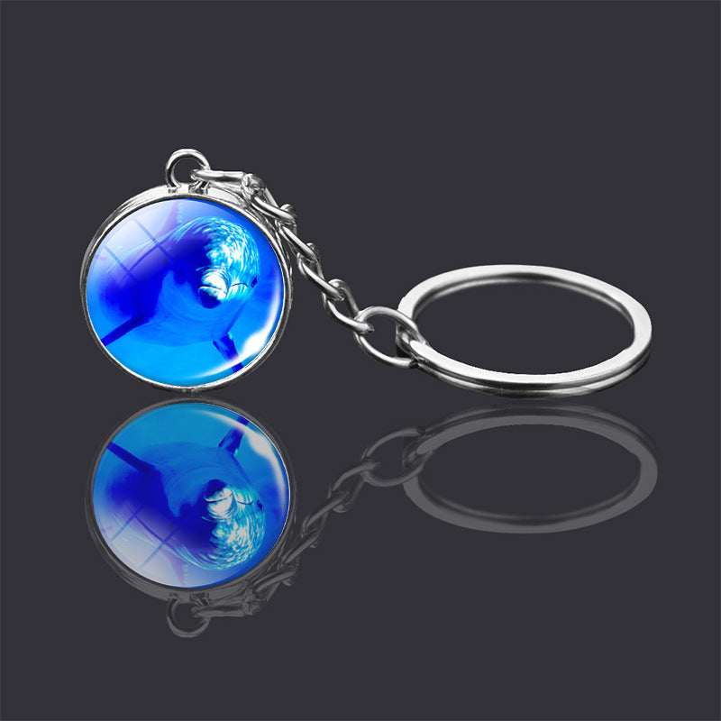 Animal Double Sided Glass Ball Keychain Ornament