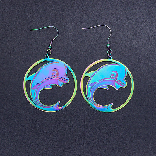 Dolphin Animal Pendant Earrings Jewelry Accessories Stainless Steel Earrings