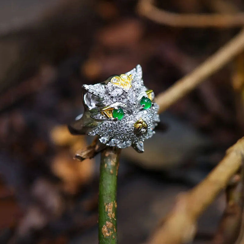 Natural Emerald Animal Owl Ring