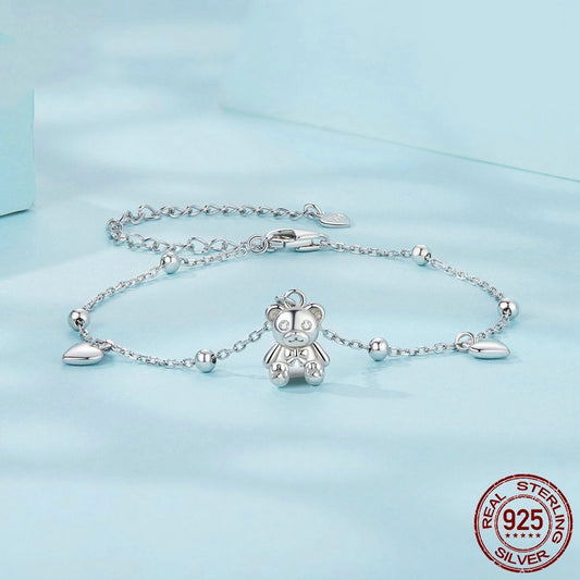 Simple S925 Loving Heart In Sterling Silver Bear Bracelet