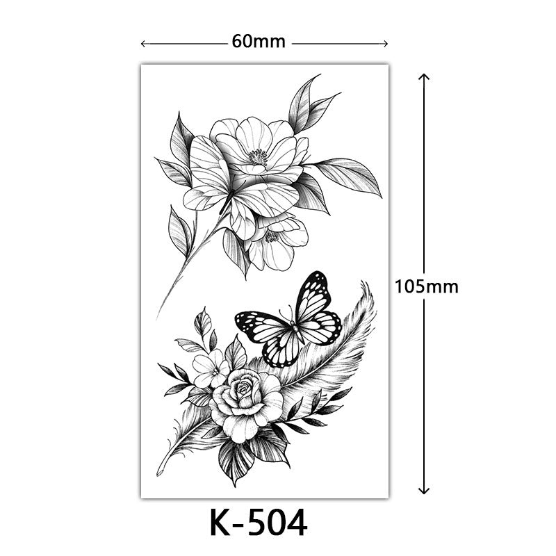 English Letter Flower Butterfly Sketch Line Waterproof Tattoo Sticker