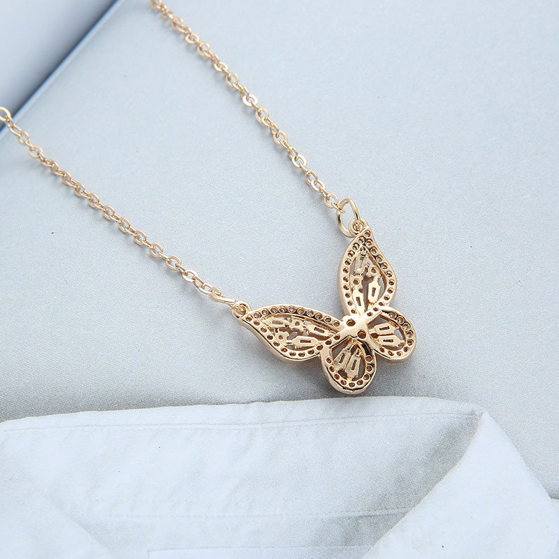 European And American Entry Lux Copper Jewelry Micro Inlaid Zircon Butterfly Earrings Necklace Dress Accessories