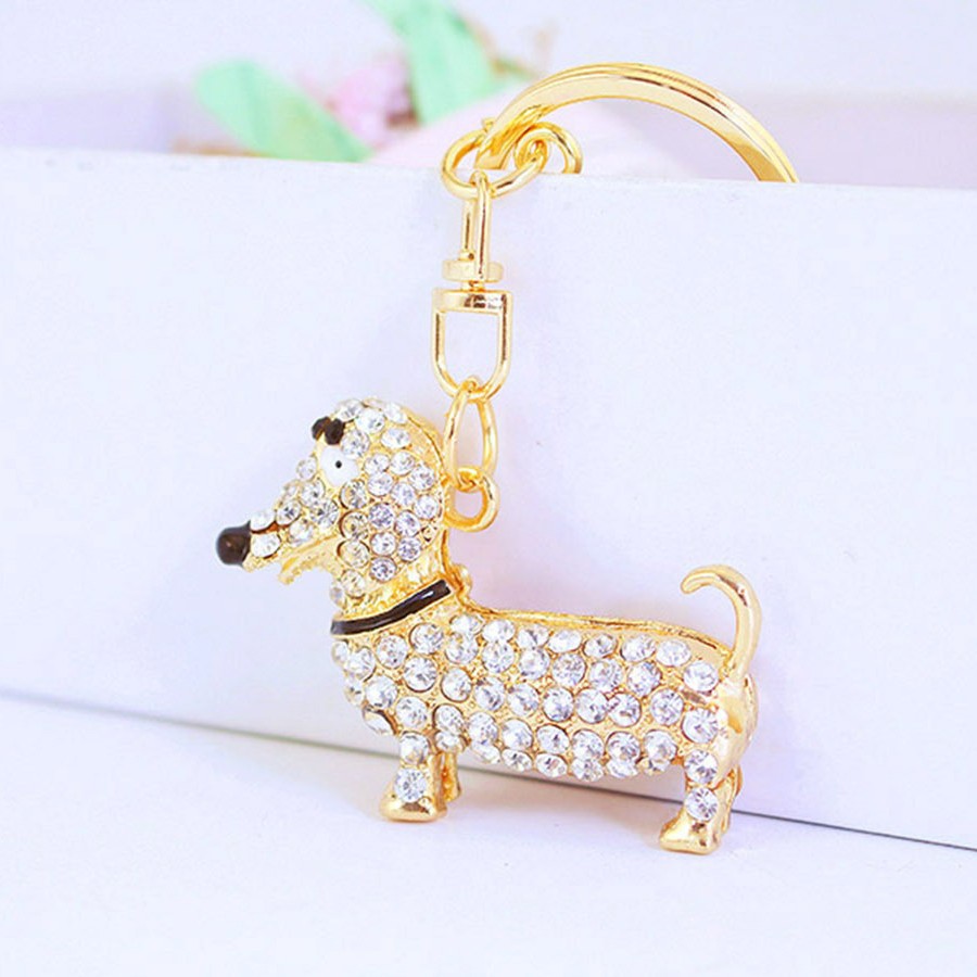 Cute Crystal Dachshund Animal Pet Keychain Key Chain Package Pendant