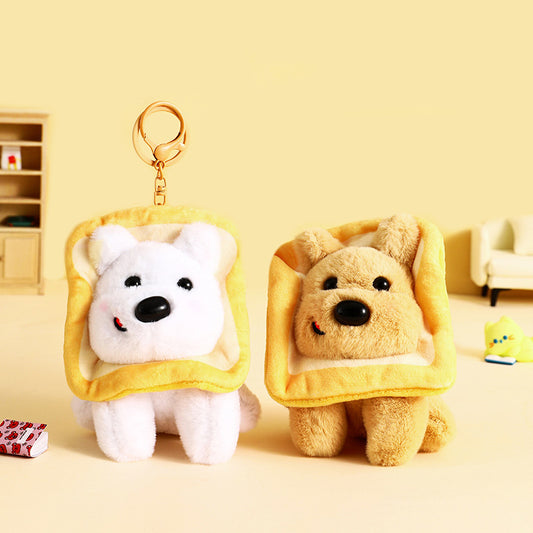 Cartoon Plush Doll Toast Puppy Car Keychain Pendant