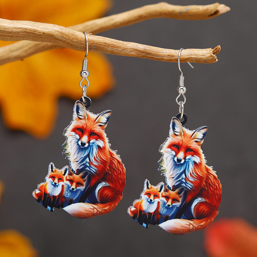 Colorful Fox Cat Horse Parrot Bird Acrylic Earrings For Carnival