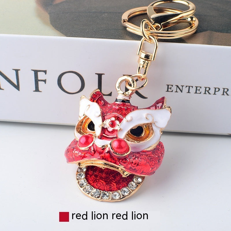 Lion Keychain With Diamond Pendant